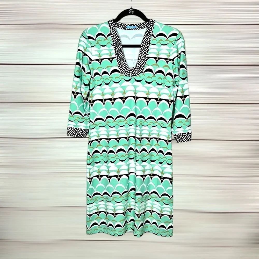 J. McLaughlin Giselle Sheath Dress Catalina Cloth B-neck Mint White Black Size S